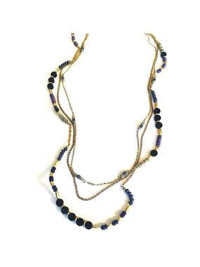 LIA SOPHIA Multistrand Gold & Blue Natural Gemstone Beaded Necklace | NEW IN BOX